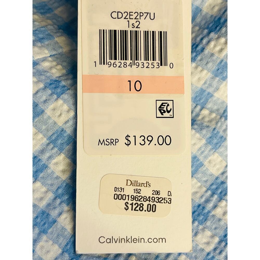 Calvin Klein Women’s Blue Gingham  Sleeveless Front Knot Midi Dress size 10 NWT - Picture 5 of 10